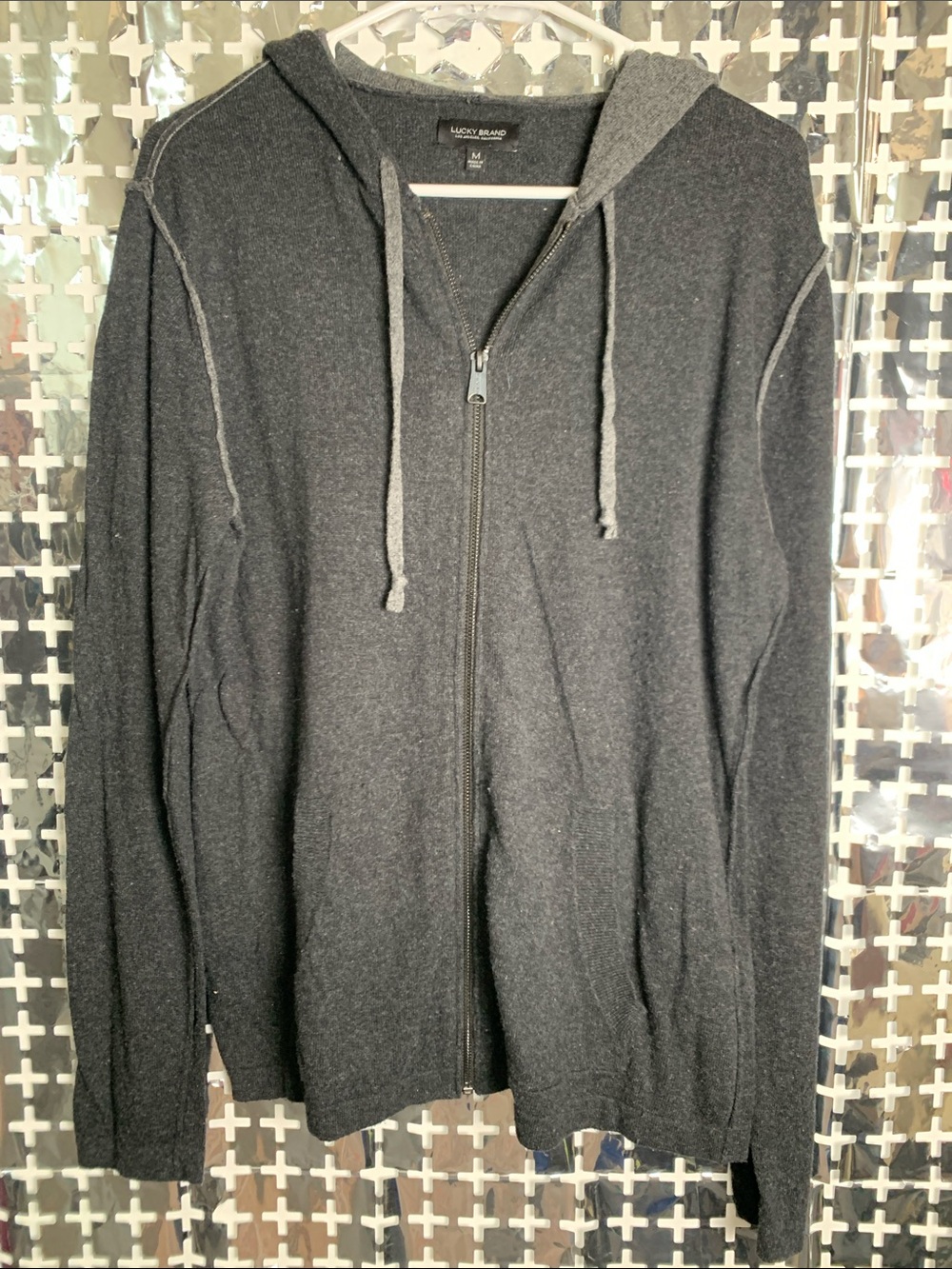 Lucky Brand Charcoal Gray Zip-Up Hooded Sweater